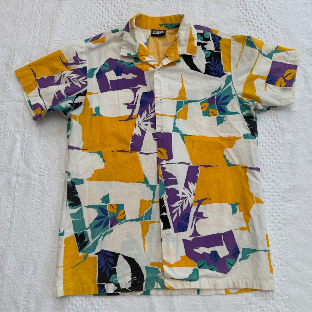 Vintage 80s 90s Geometric Abstract Shirt Sleeve Collared Shirt Men’s Medium M
